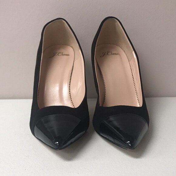 J Crew Suede W/Patent Toe Cap Elsie Heel Black - Picture 3 of 7